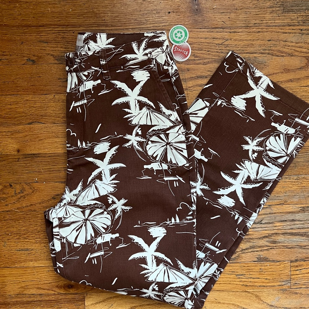Brixton Women’s Brown & White Tropical Print High Rise Straight Leg Pants - 28